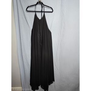 Missguided NWT Black Pleated Halter Maxi Dress 14 Plisse Backless Oversized Gown